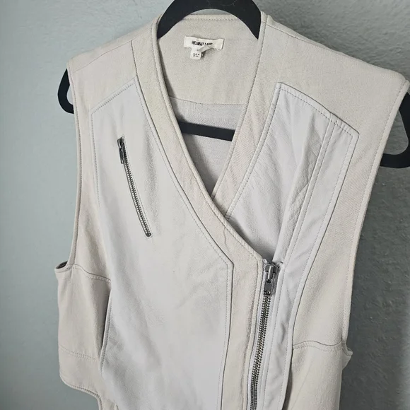Helmut Lang Lambskin Leather Vest Size S Light Gray Neutral Zipper - Picture 2 of 9